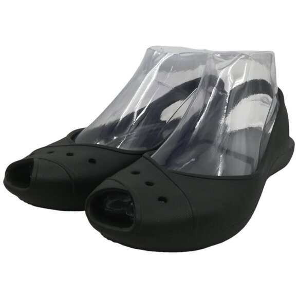 Crocs Malinidi Black Waterproof Peep Toe Slingback Shoes Size 6 Flat Comfort - Picture 1 of 10